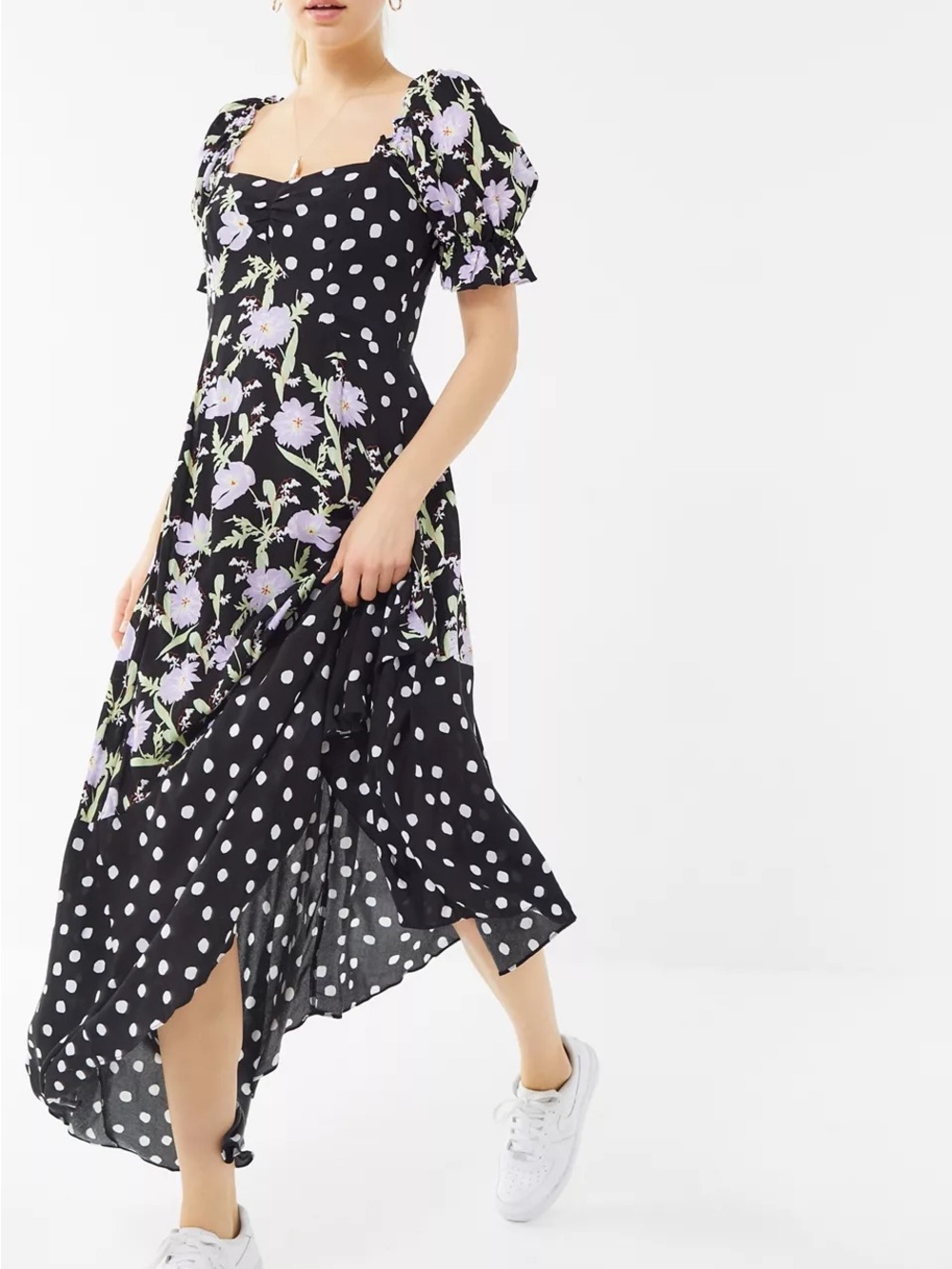 Urban Outfitters Asymmetrical Midi Puff Sleeve Dress